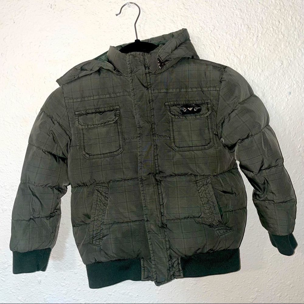 Armani Junior Army green size 7 boys puffer coat